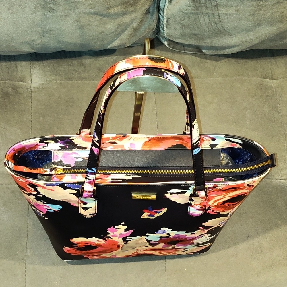KATE SPADE NEW YORK SMALL TALLY BLURRY FLORAL LAUREL WAY BLACK TOTE - Picture 13 of 15